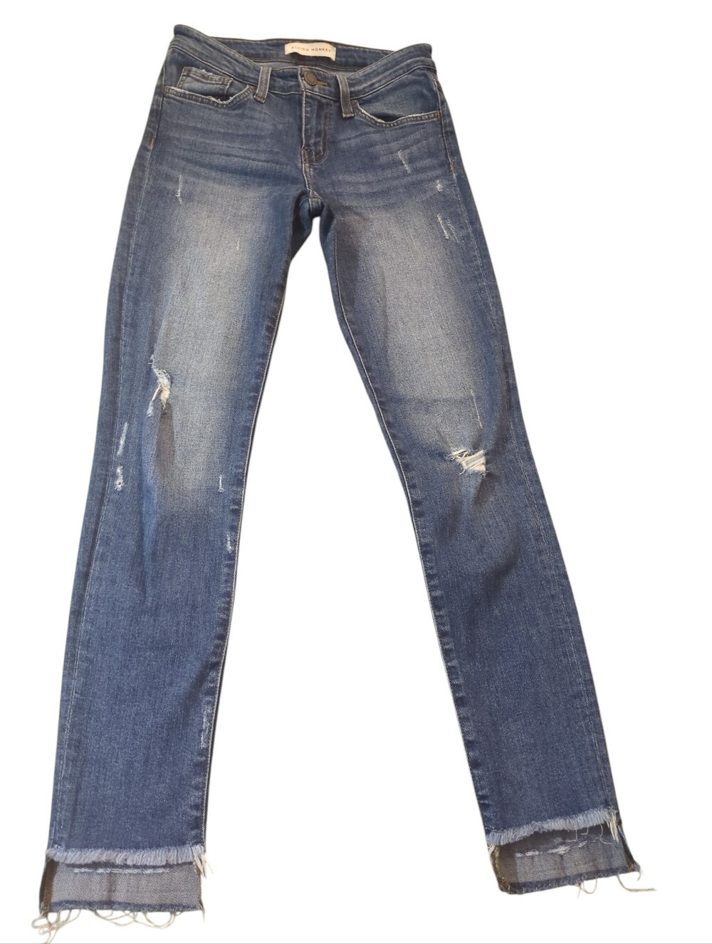 Flying Monkey Women's Blue Distressed Straight-Leg Jeans
